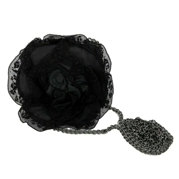 CHANEL- Small Camellia Box Frame Crossbody - Satin / Lace / Gun-metal Tone - Picture 2 of 12